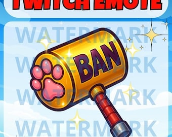 Pet ban hammer twitch emote - cute emote for Twitch Discord Youtube Kick Stream - ban hammer emote - funny ban cat banning meme twitch emote