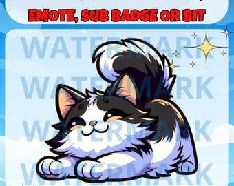 Tuxedo stretching cat twitch emote, channel points, sub badge or bit graphics - cute yoga cat emote for Twitch Discord Youtube Tiktok Stream