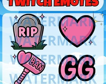 Girly pink twitch emote pack with 4 emotes - kawaii emote for Twitch Discord Youtube Kick Tiktok Streams - Kawaii girly pink emote designs