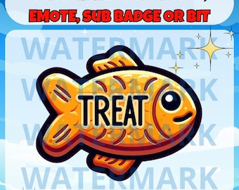 Fish shaped pet treat twitch emote, channel points, sub badge or bit graphics - cute pet treat emote for Twitch Discord Youtube Kick Streams