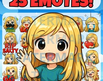 Chibi blond girl twitch emote, girl emote for Twitch, chibi girl emotes, blond hair emotes, chibi girl, Discord, twitch, youtube, tiktok