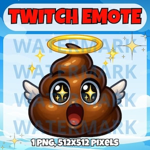 Könnte beinhalten: Ein braunes Cartoon-Kack-Emoji mit einem Heiligenschein und Engelsflügeln. Das Emoji hat große, weit aufgerissene Augen mit funkelnden goldenen Sternen. Das Emoji hat einen überraschten Ausdruck mit offenem Mund. Der Hintergrund ist ein hellblauer Himmel mit weißen Wolken.