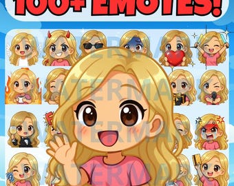 Chibi Blond Girl Twitch Emote, Chibi Girl Emotes, Discord Emotes, Chibi Emotes, YouTube Emotes, Emote Pack, Blond Hair Emotes, Blond haired