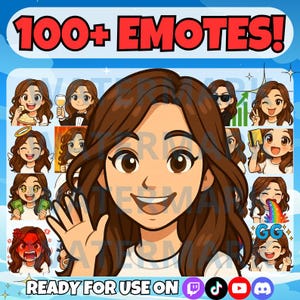 Girl Twitch Emote, Chibi Girl Emotes, Discord Emotes, Chibi Emotes, YouTube Emotes, Girl Emotes, Emote Pack, Brown Hair Emotes, brown haired