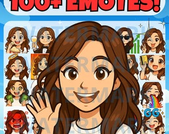 Girl Twitch Emote, Chibi Girl Emotes, Discord Emotes, Chibi Emotes, YouTube Emotes, Girl Emotes, Emote Pack, Brown Hair Emotes, brown haired