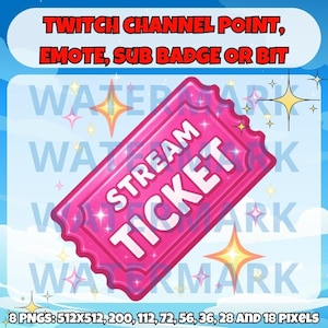 Vivid pink stream ticket twitch emote, channel points, sub badge or bit graphics - ticket emote for Twitch Discord Youtube Tiktok stream
