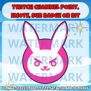 Overwatch DVA-twitch-emote, kanaalpunten, subbadge of bitafbeeldingen: schattige OW DVA-konijn-emote voor Twitch Discord Youtube Tiktok-streams