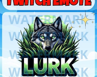 Wolf lauert Twitch Emote - lustiger Emote für Twitch Discord Youtube Kick Streams - lauernder Wolf Emote - lustiger Wolf lauert im Gras Twitch Emote