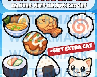 Emote de comida japonesa para Twitch, puntos de canal, insignia de suscripción o gráficos de bits: lindo emote para Tiktok, Twitch, Discord, Youtube Kick Streams, 7 emotes