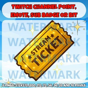 Stream ticket twitch emote, channel points, sub badge or bit graphics - funny ticket emote for Twitch Discord Youtube Tiktok stream points
