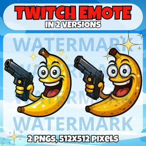 Crazy banana twitch emote - funny emote for Twitch Discord Youtube Kick Stream - Funny banana emote - banana stream emote in 2 versions
