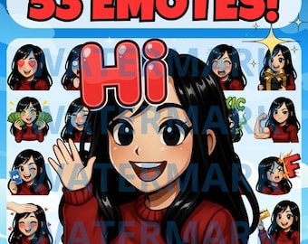 Black haired girl twitch emote, girl emote for Twitch, cute girl emotes, black hair emotes, kawaii girl, Discord emotes, twitch emote tiktok