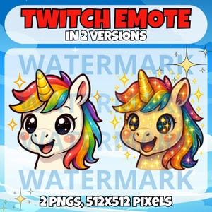 Unicorn twitch emote - cute emote for Twitch Discord Youtube Kick Stream - kawaii Unicorn emote - shiny Unicorn stream emote in 2 versions
