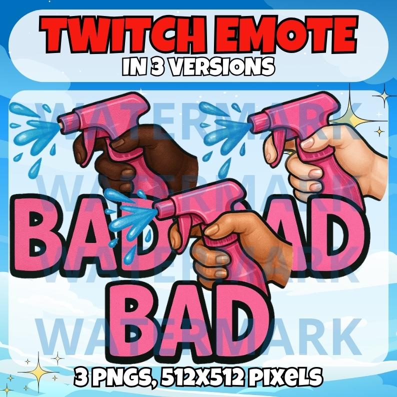 Emote di Twitch con flacone spray per l'acqua - Emote divertente per Twitch Discord Youtube Kick Tiktok Streams - Emote divertente e brutta - Design di streaming meme pessimo