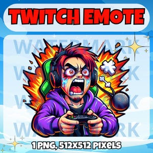 Rage twitch emote - funny emote for Twitch Discord Youtube Kick Streams - Funny rage emote - funny raging gamer joke meme emote graphic