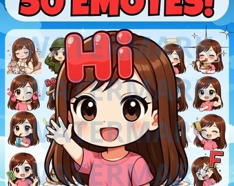 Chibi brown girl twitch emote, girl emote for Twitch, chibi girl emotes, brown hair emotes, chibi girl, Discord emotes, twitch emote, tiktok