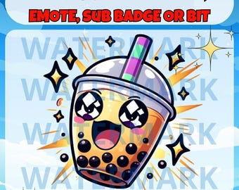Kawaii coffee bubble tea emote, channel points, sub badge or bit graphics - streamer boba tea emote for Twitch Discord Youtube Kick Streams