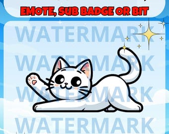 White stretching cat twitch emote, channel points, sub badge or bit graphics - cute yoga cat emote for Twitch Discord Youtube Tiktok Stream