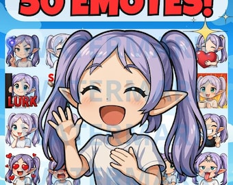 Frieren emotes, Frieren twitch emote, Mage Elf Emotes, Twitch Emotes, Chibi Girl Emote, Discord Emote, Anime Emotes, Mage Emotes, Elf Emotes