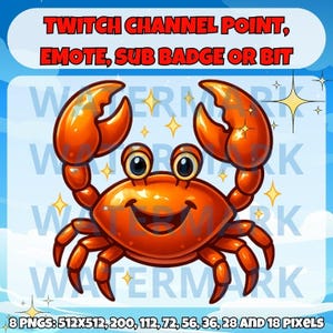 Słodki emotikony kraba Twitch, punkty kanału, odznaka subskrybenta lub grafika bitowa - słodki emotikony kraba na Twitch Discord Youtube TikTok stream - zabawny krab