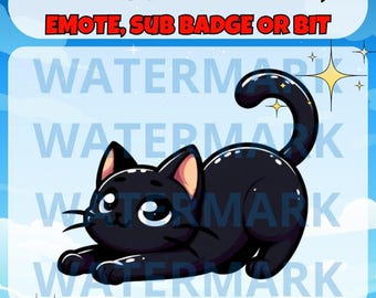 Black stretching cat twitch emote, channel points, sub badge or bit graphics - cute yoga cat emote for Twitch Discord Youtube Tiktok Stream