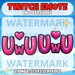 Kawaii UWU twitch emote - cute emote for Twitch Discord Youtube Kick Tiktok Stream - girly pink uwu emote - 2 versions of uwu text emotes
