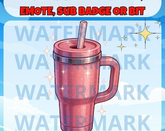Pink Stanley cup twitch emote, channel points, sub badge or bit graphic - cute pink drink emote for Twitch Discord Youtube Tiktok Stream