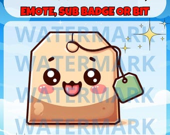 Kawaii tea bag twitch emote, channel points, sub badge or bit graphics - cute tea emote for Twitch Discord Youtube Kick Stream - anime style