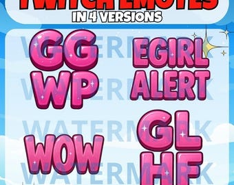 Girly pink twitch emote pack with 4 emotes - kawaii emote for Twitch Discord Youtube Kick Tiktok Streams - Kawaii girly pink emote designs