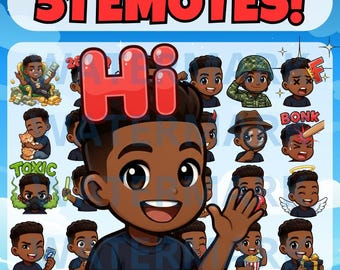 Chibi black boy twitch emote, guy emote for Twitch, cute boy emotes, black guy emotes, kawaii boy, Discord emotes, man twitch emote tiktok