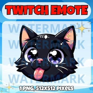 Black cat twitch emote - cute emote for Twitch Discord Youtube Kick Streams - cute kitten face emote - Kawaii black cat head emote graphic