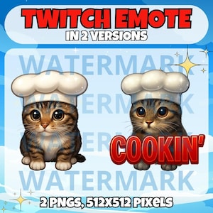 Emote de gato cocinero para Twitch - Emote divertido para Twitch Discord Youtube Tiktok Stream - Emote de gato atigrado lindo - Emote de gato atigrado cocinando - Gatito kawaii