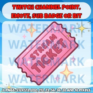 Pastel pink stream ticket twitch emote, channel points, sub badge or bit graphics - ticket emote for Twitch Discord Youtube Tiktok stream