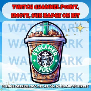 Emote de contraction café glacé, points de chaîne, badge secondaire ou graphismes binaires - emote carburant de streamer mignon pour les diffusions de kicks Youtube Twitch Discord
