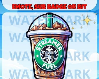Iced coffee twitch emote, channel points, sub badge or bit graphics - cute streamer fuel emote for Twitch Discord Youtube Kick Streams