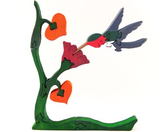 Hummingbird and Flower Wood Puzzle