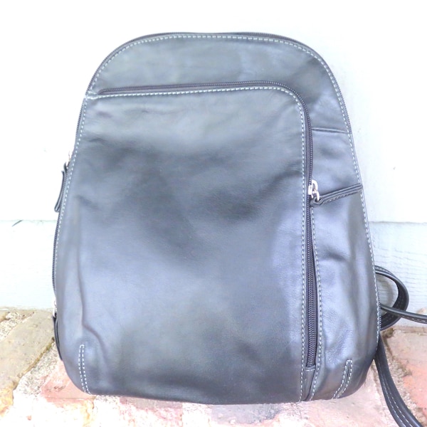 Vintage Tignanello Backpack, Black Leather, Excellent