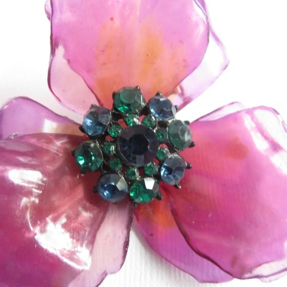 Vintage Acrylic Flower Brooch, Antique Flower Pin - image 4