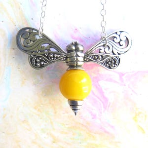 Sterling & Yellow Amber Bee Pendant w/ Sterling Chain