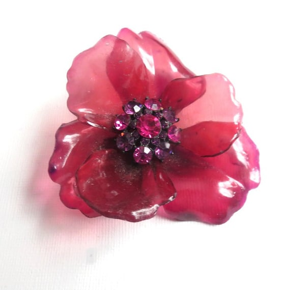 Vintage Acrylic Flower Brooch, Antique Flower Pin - image 2