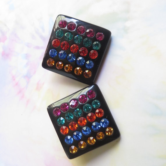 1980s Clip Earrings, Plastic and Rhinestone from … - image 2