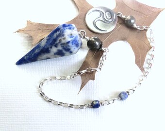 Lapis Pendulum, Sterling Chain, Wellstone Jewelry Sterling Labyrinth Pendant