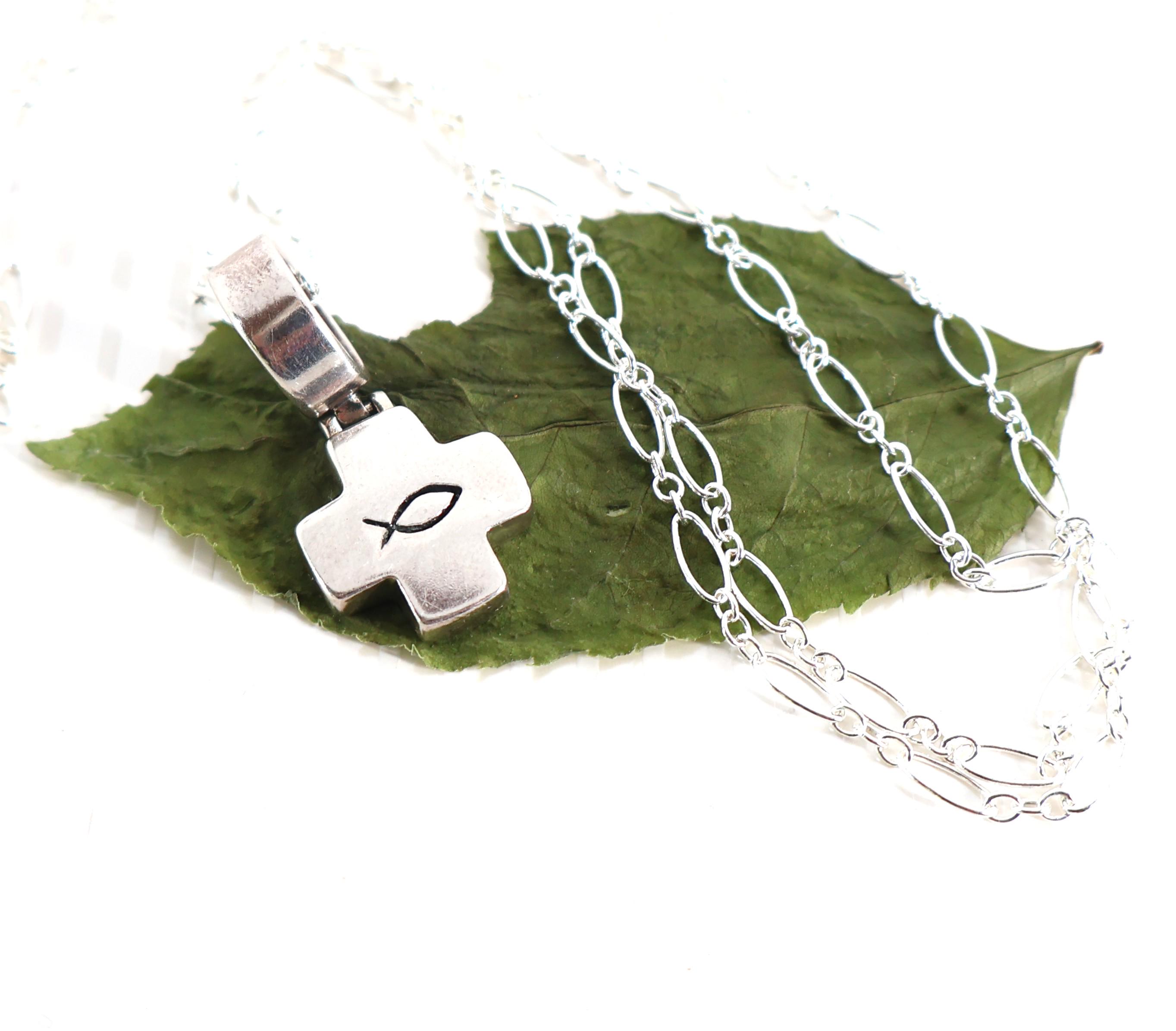 Silpada 925 Sterling Ichthus Fish Cross Pendant + Chain, Vintage
