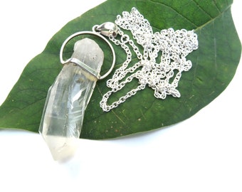 Lemurian Quartz Pendant, Sterling Setting, Sterling Chain