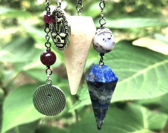 Zodiac Astrology Pendulums, Lapis Libra Pendulum, Moonstone Cancer Pendulum, Sterling Chains, Sterling Zodiac Charms