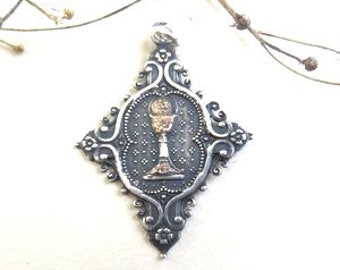 Antique Sterling Religious medal, Communion medal