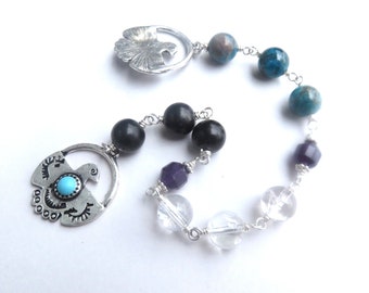 Prayer Beads, Meditation Beads, Pocket Prayer Beads, Shungite, Apatite, Quartz, Thunderbird Charms