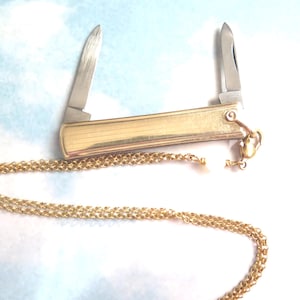 Antique Hickok 2 blade Knife,  Brass Rolo Chain