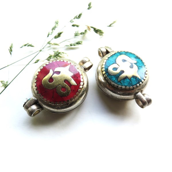 Prayer Box Pendant, Tibetan Prayer Box w/ Om symbol