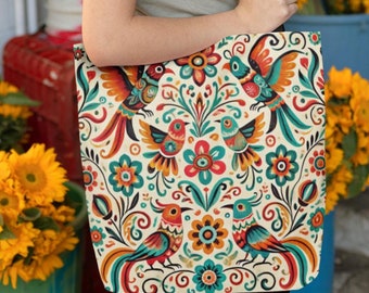 BohemianTote Bag with Folk Design Perfect for Nature Lovers, Gift for Mom, for her, Handmade Style,  Accessory for Everyday Use 13, 16, 18&quot;